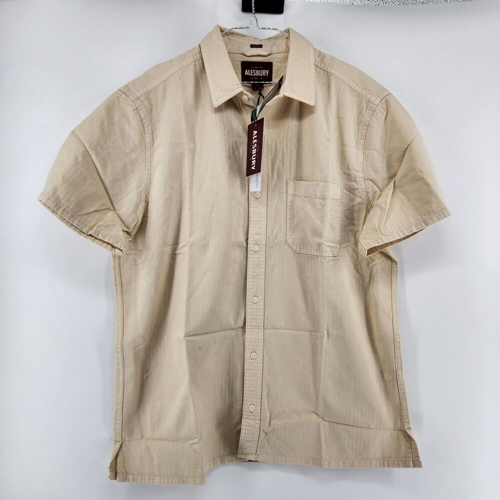 Alesbury Men's Beige Large Textured Short‎ Sleeve Work Shirt NWT